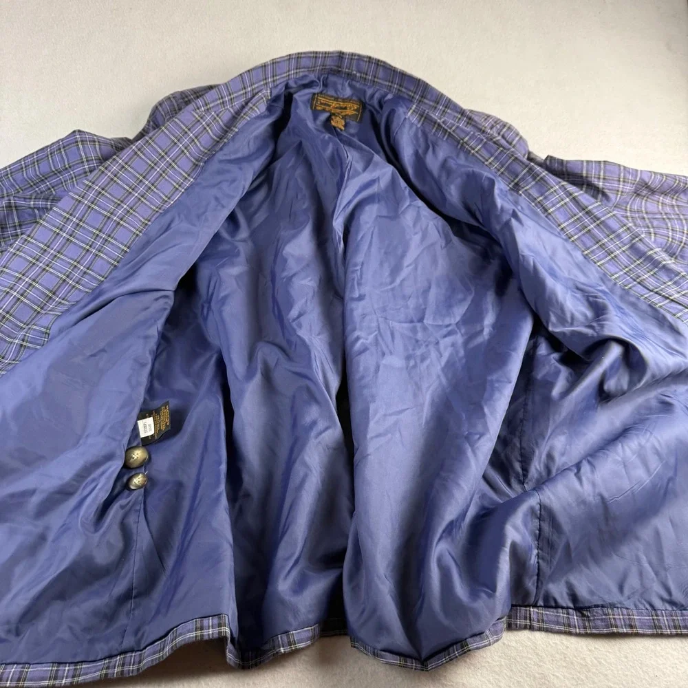 Eddie Bauer Mens XL Purple Plaid Cotton Blazer Single Button Vintage Jacket
